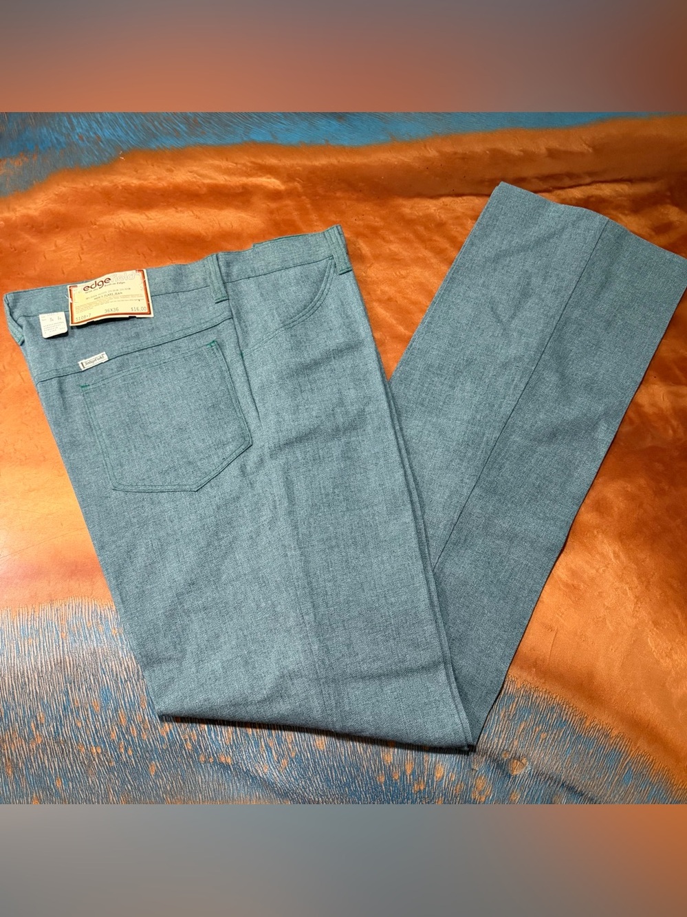 Vintage Sedgefield Flare Pants Blue green stitching Tag 36x36 Made in USA New